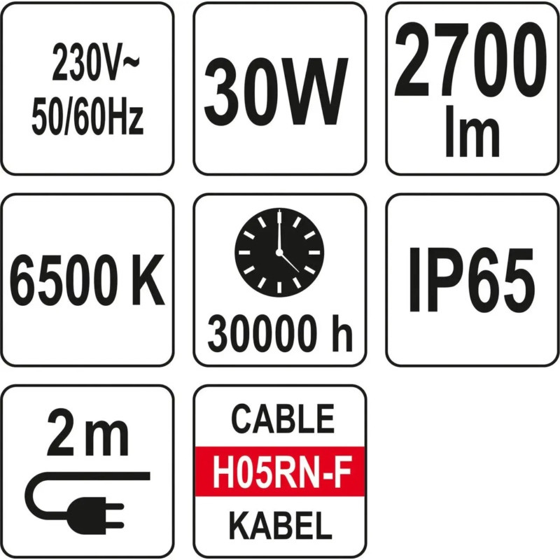 Прожектор з SMD-діодним випромін YATO: 30 Вт, 230 В,2850 Lm, на штативі h=0.6-1.22 м, кабель- 2м [6] YT-818161