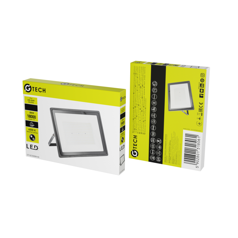 Прожектор LED G-TECH 200W 18000lm AC220-240V 50/60 HzIP65 120° 4000K чорний GTV GT-GCX200W-40