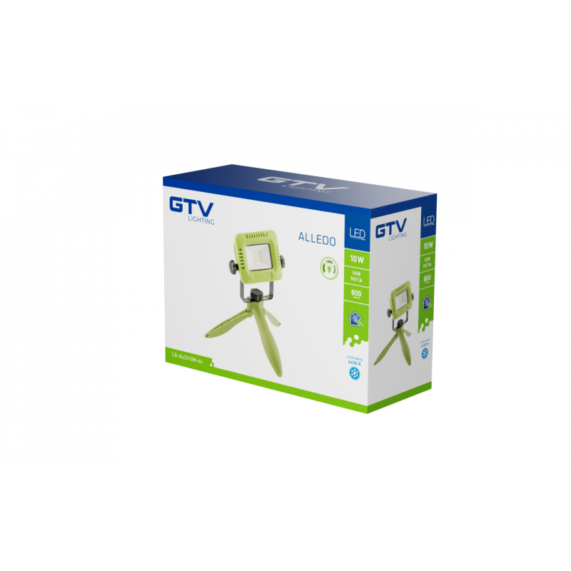 Прожектор світлодіодний з акумуляторною батареєю ALLEDO 10 Вт 800 Лм 6400 К USB 5В/1А GTV LD-ALCX10W-64