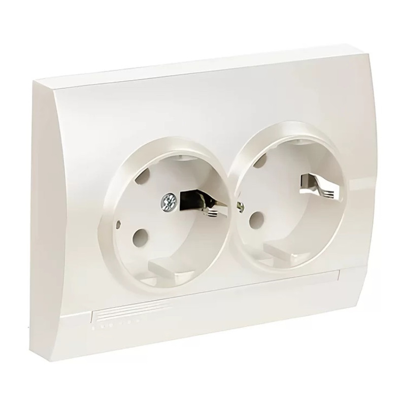 Розетка двухмесная с/з LEZARD Deriy жемчужно-белая 702-3030-127В