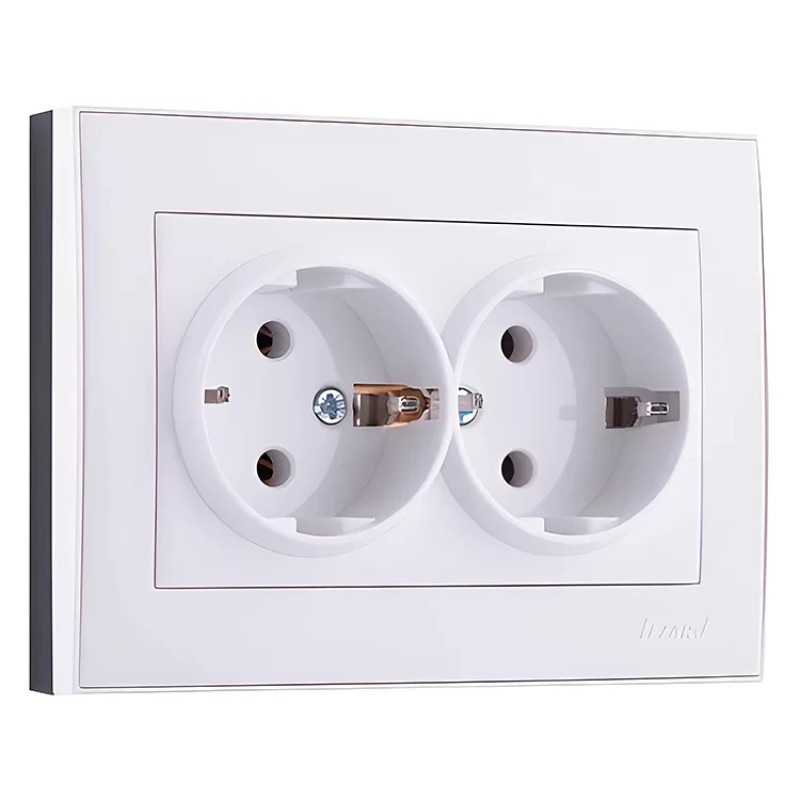 Розетка двойная с/з LEZARD Rain белая 703-0202-127B 