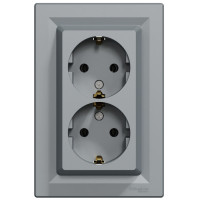 Розетка двойная с/з SCHNEIDER Asfora сталь EPH9900162