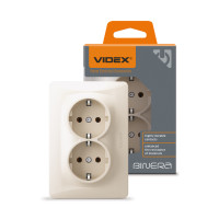 Розетка двухмесная с/з VIDEX Binera крем (VF-BNSK2G-CR)