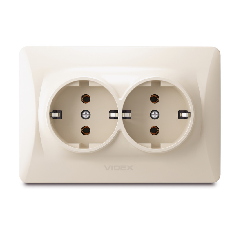 Розетка двухмесная с/з VIDEX Binera крем (VF-BNSK2G-CR)