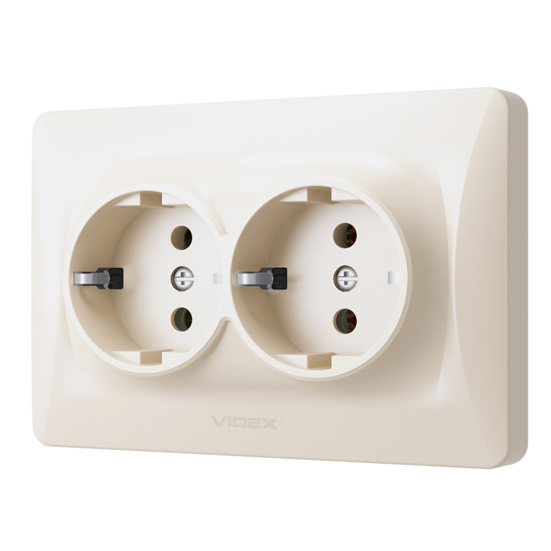 Розетка двухмесная с/з VIDEX Binera крем (VF-BNSK2G-CR)
