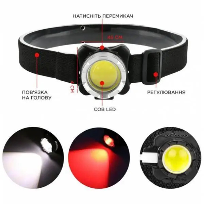 Фонарь Quantum налобный аккумуляторный Lucky LED COB+Micro USB