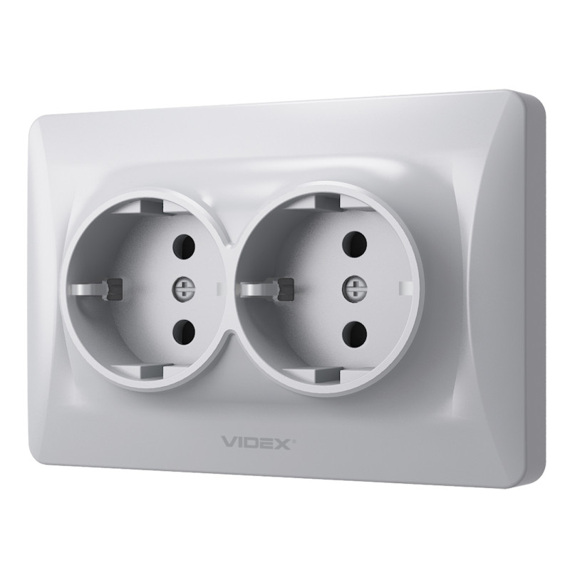 Розетка двухмесная с/з VIDEX Binera серебряный шёлк (VF-BNSK2G-CR)