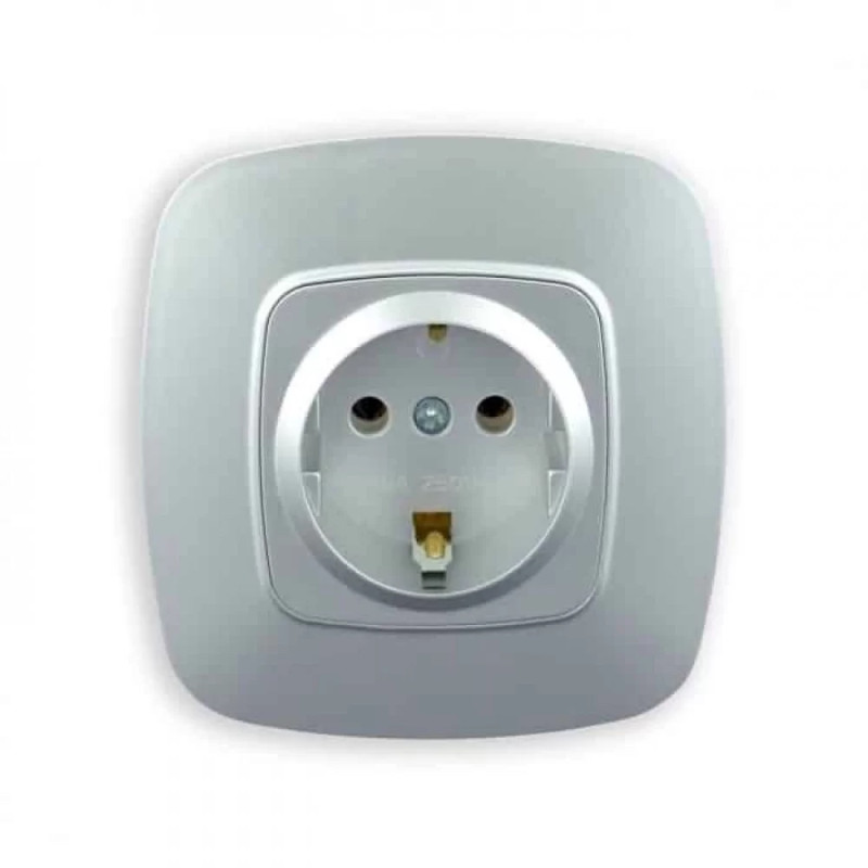 Розетка вбудована з заземленням 16А 250V срібна ELA (112-007-0006-020) Horoz Electric