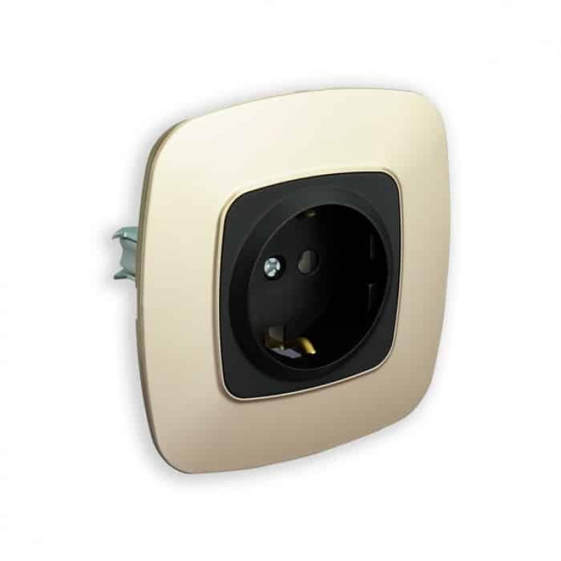 Розетка вбудована з заземленням 16А 250V золота+чорна ELA (112-007-0006-040) Horoz Electric