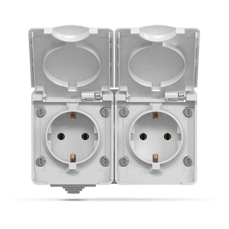 Розетка наружная двойная с/з VIDEX BINERA IP65 (VF-BNW22G-G)