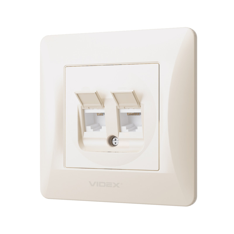 Розетка CAT6+CAT3 подвійна кремова VIDEX BINERA (VF-BNSK2PC6TF3-CR)