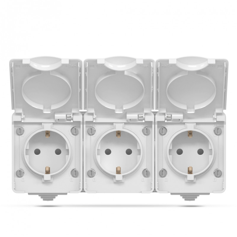 Розетка наружная тройная с заземлением серая VIDEX BINERA IP65 (VF-BNW23G-G)