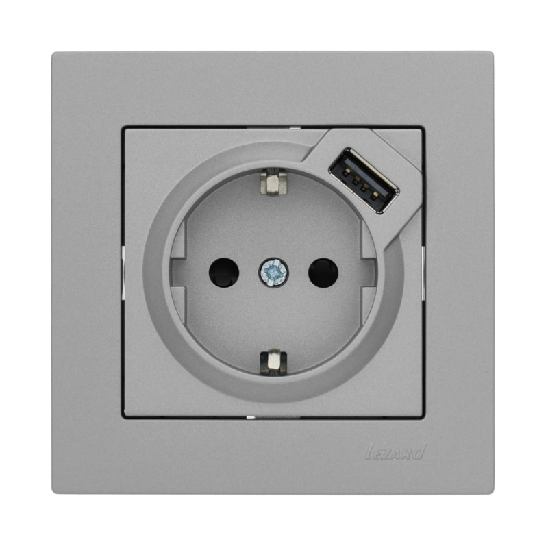 Розетка 1-я с/с +USB Vesna Серая 742-3588-181