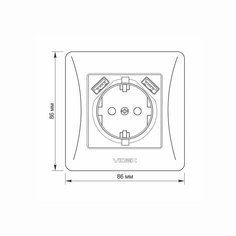 Розетка одинарная + 2USB с/з VIDEX BINERA белая (VF-BNSK1GU2-W)