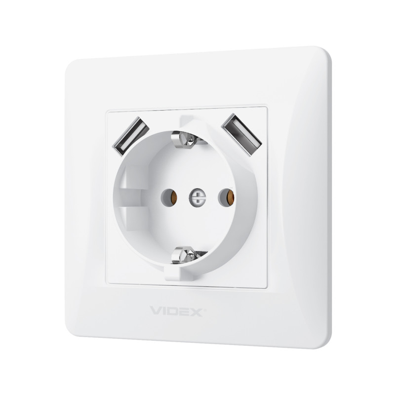 Розетка одинарная + 2USB с/з VIDEX BINERA белая (VF-BNSK1GU2-W)