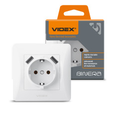 Розетка одинарная + 2USB с/з VIDEX BINERA белая (VF-BNSK1GU2-W)