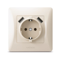 Розетка одинарная + 2USB с/з VIDEX Binera крем (VF-BNSK1GU2-CR)