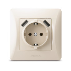 Розетка одинарная + 2USB с/з VIDEX Binera крем (VF-BNSK1GU2-CR)