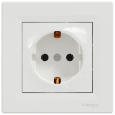 Розетка одинарная с/з SCHNEIDER Asfora белая с рамкой EPH2900121
