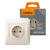 Розетка одинарная с/з VIDEX Binera крем (VF-BNSK1G-CR)