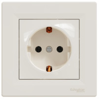 Розетка одинарная с/з SCHNEIDER Asfora крем с рамкой EPH2900123