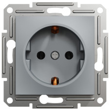 Розетка одинарная с/з SCHNEIDER Asfora сталь EPH2900162