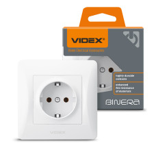 Розетка одинарная с/з VIDEX BINERA белая (VF-BNSK1G-W)
