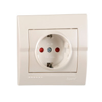 Розетка одинарная з/з и защитными шторками LEZARD Deriy жемчужно-белая 702-3030-124