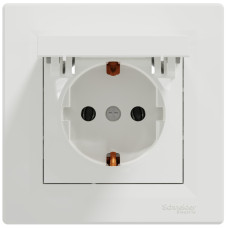 Розетка одинарная с/з и крышкой SCHNEIDER Asfora белая EPH3100121