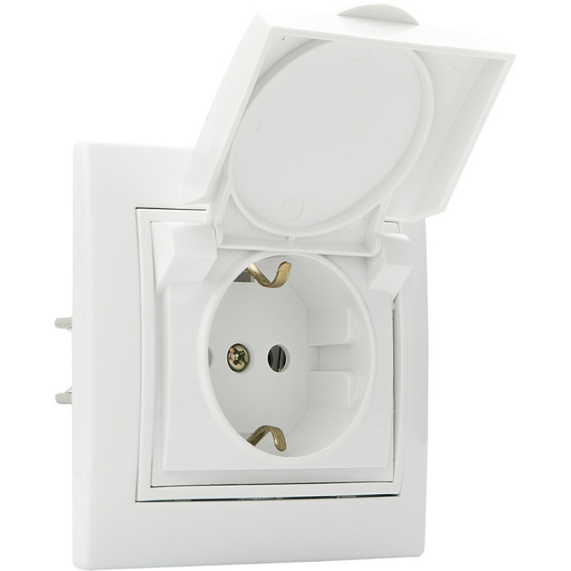 Розетка с заземлением и крышкой белая РВбсб16-З-Fl-W серия FL, АСКО-УКРЕМ