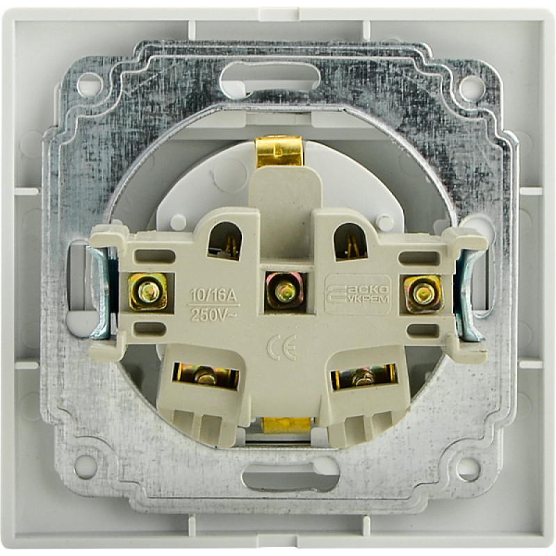 Розетка с заземлением и крышкой белая РВбсб16-З-Fl-W серия FL, АСКО-УКРЕМ