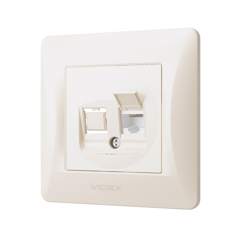 Розетка одинарная компьютерная RJ-45 CAT6 VIDEX Binera крем (VF-BNSK1PC6-CR)