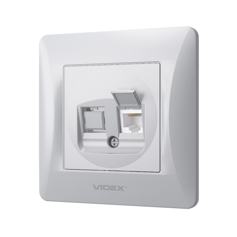 Розетка одинарная компьютерная RJ-45 CAT6 VIDEX Binera серебряный шёлк (VF-BNSK1PC6-SS)