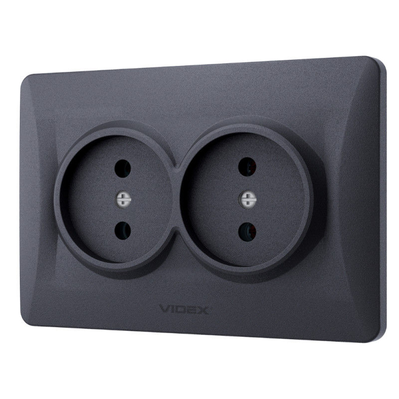 Розетка двомісна б/з VIDEX Binera графіт (VF-BNSK2-BG)