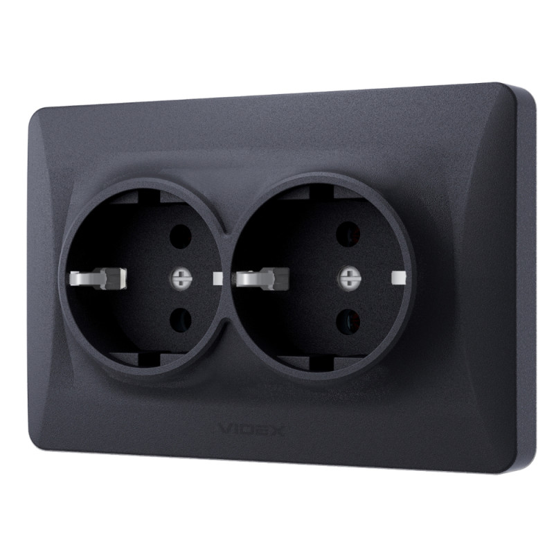 Розетка двухмесная с/з VIDEX Binera графит (VF-BNSK2G-BG)