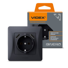 Розетка одинарная + 2USB с/з VIDEX Binera графит (VF-BNSK1GU2-BG)