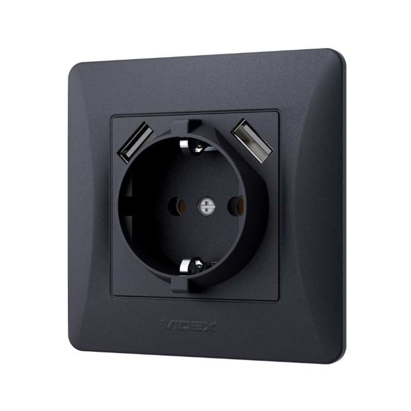 Розетка одинарна + 2USB з/з VIDEX Binera графіт (VF-BNSK1GU2-BG)