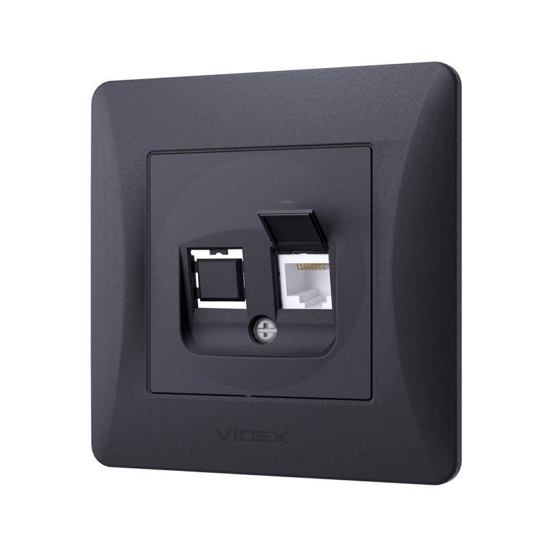 Розетка одинарная компьютерная RJ-45 CAT6 VIDEX Binera графит (VF-BNSK1PC6-BG)