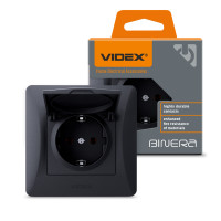 Розетка одинарная с/з и защитной крышкой VIDEX Binera графит (VF-BNSK1GС-BG)