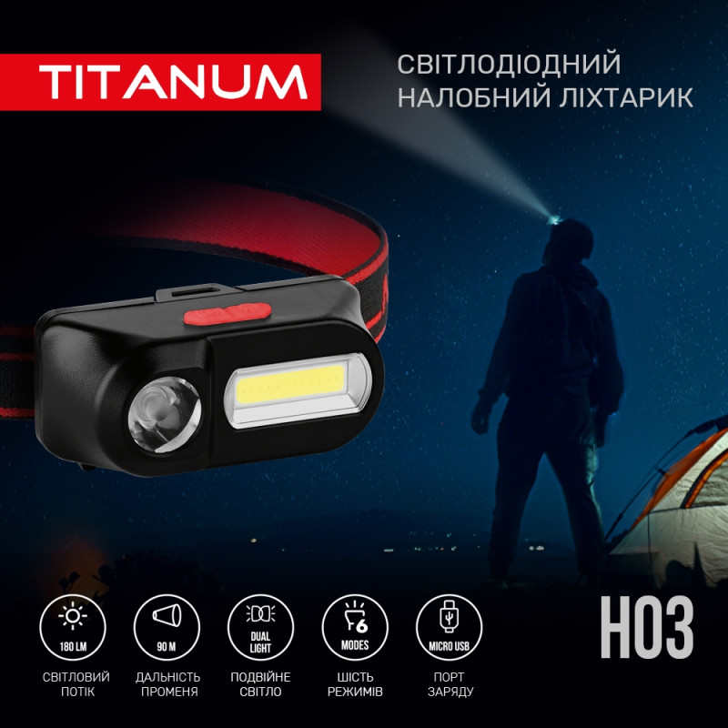 Налобный светодиодный фонарик Titanum TLF-H03 180lm 6500K