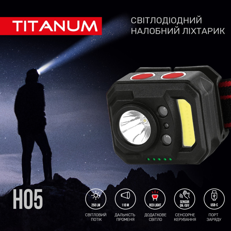 Налобний світлодіодний ліхтарик Titanum TLF-H05 250lm 6500K