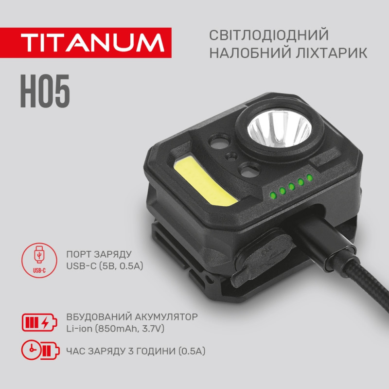 Налобний світлодіодний ліхтарик Titanum TLF-H05 250lm 6500K