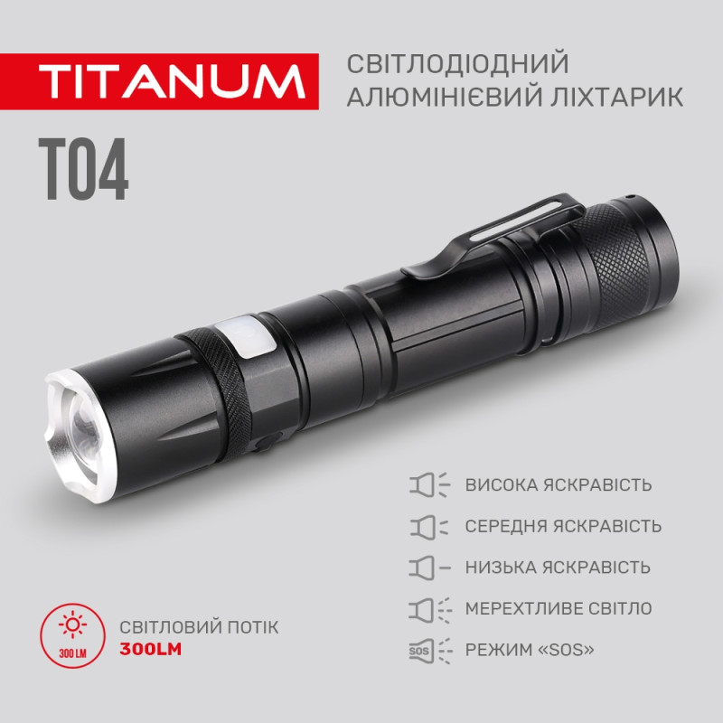 Портативный светодиодный фонарик Titanum TLF-T04 300lm 6500K