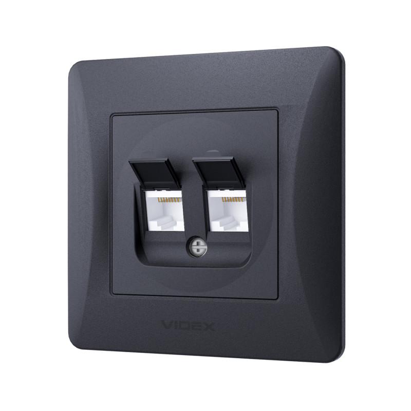 Розетка двухместная компьютерная RJ-45 CAT6 VIDEX Binera черный графит (VF-BNSK2PC6-BG)