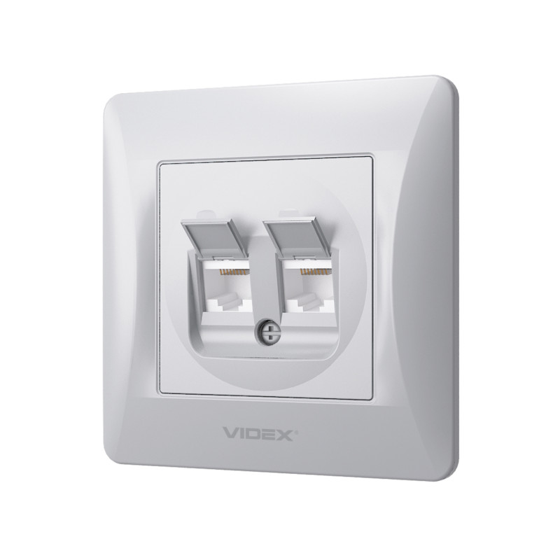 Розетка двухместная компьютерная RJ-45 CAT6 VIDEX Binera серебряный шелк (VF-BNSK2PC6-SS)