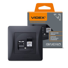 Розетка одинарная телефонная RJ-11 CAT3 VIDEX Binera графит (VF-BNSK1TF3-BG)