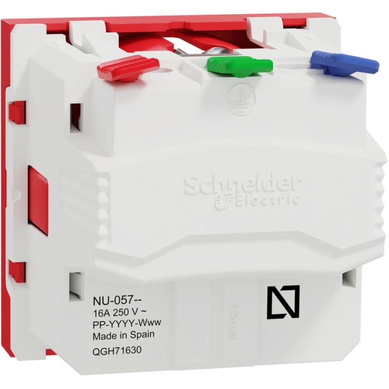 Розетка с ж/к и шторками 16А (быстрозажимные клеммы) Unica New Schneider Electric красная NU305703