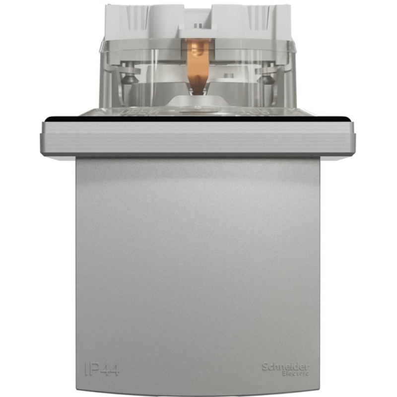 Розетка с заземлением, зах. шторками и крышкой IP44 Asfora Schneider Electric алюминий EPH3100361