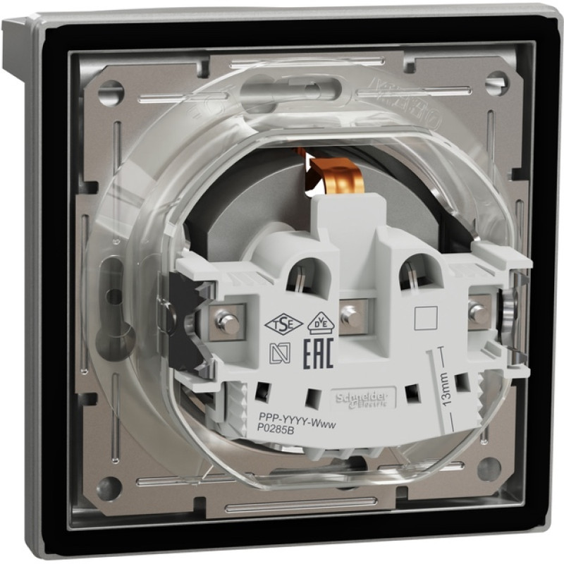 Розетка с заземлением, зах. шторками и крышкой IP44 Asfora Schneider Electric алюминий EPH3100361