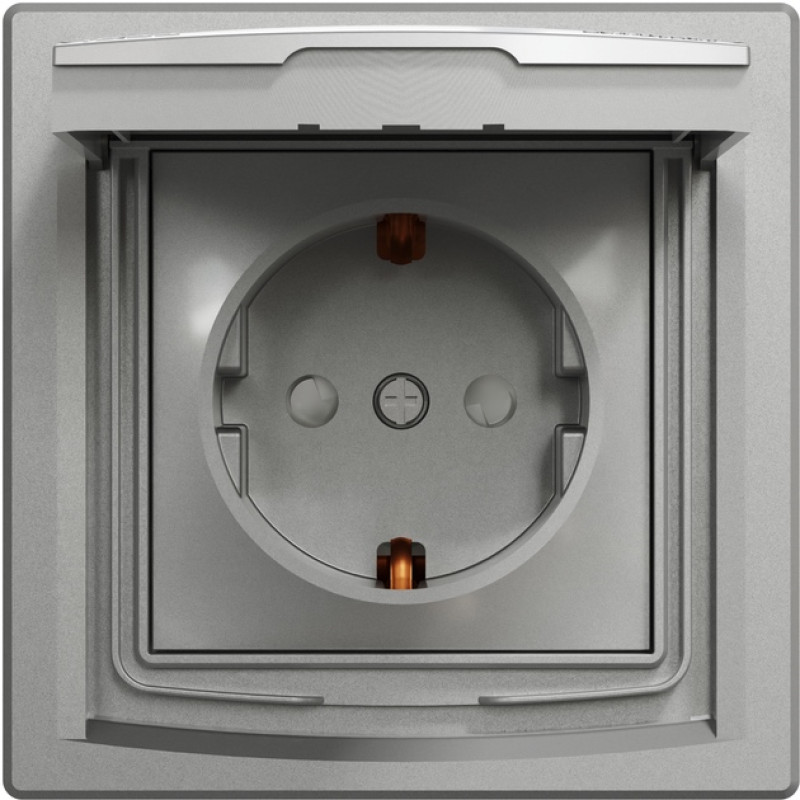Розетка с заземлением, зах. шторками и крышкой IP44 Asfora Schneider Electric алюминий EPH3100361